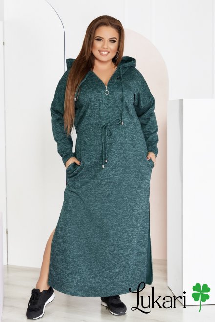 Платье большого размера зеленое, ангора НТФВ 3394-4