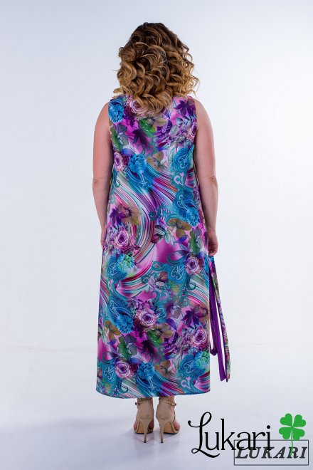 Платье большого размера цветочный мультиколор, софт Lukari 0135-3