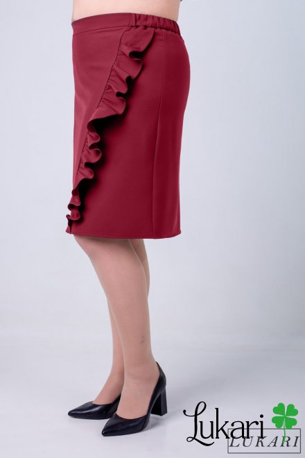 Юбка большого размера бордовая, костюмка Lukari 0114-2