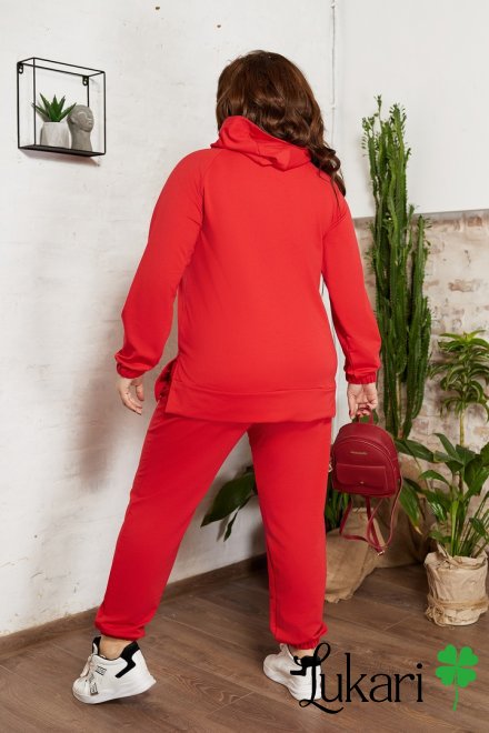 Женский спортивный костюм большого размера красный, двухнитка НТФВ 3422-5