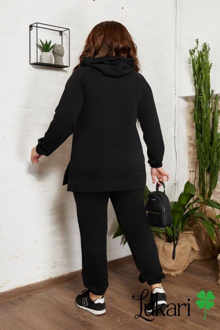 Женский спортивный костюм большого размера чёрный, двухнитка НТФВ 3422-10