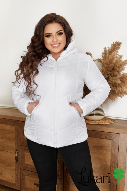 Жіноча куртка великого розміру біла, плащівка НТФВ 5215-1