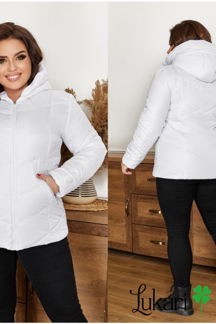 Женская куртка большого размера белая, плащевка НТФВ 5215-1
