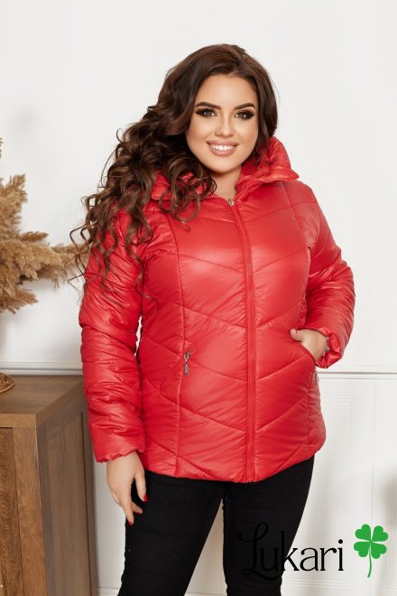 Женская куртка большого размера красная, плащевка НТФВ 5215-4