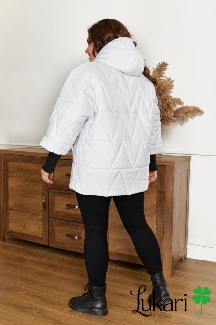 Жіноча куртка великого розміру біла, плащівка НТФВ 3416-1