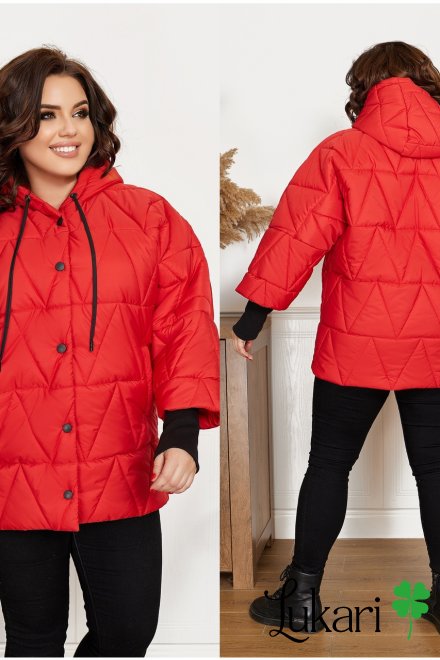 Женская куртка большого размера красная, плащевка НТФВ 3416-7