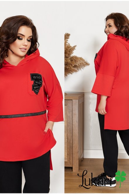 Жіночий спортивний костюм великого розміру червоно-чорний, двунитка НТФВ 3414-3