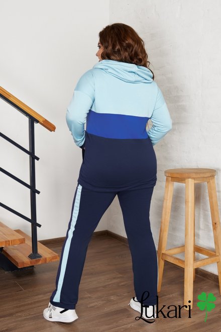 Женский спортивный костюм большого размера сине-голубой, двухнитка НТФВ 3424-4