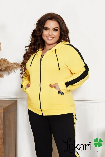 Женский спортивный костюм большого размера чёрно-жёлтый, двухнитка НТФВ 3423-1