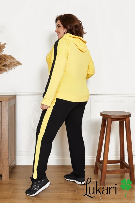 Жіночий спортивний костюм великого розміру чорно-жовтий, двунитка НТФВ 3423-1
