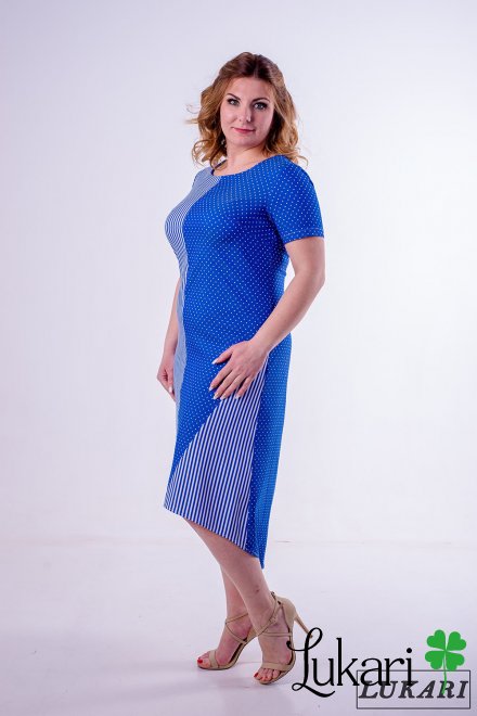  Платье большого размера синее, коттон Lukari 0131-1