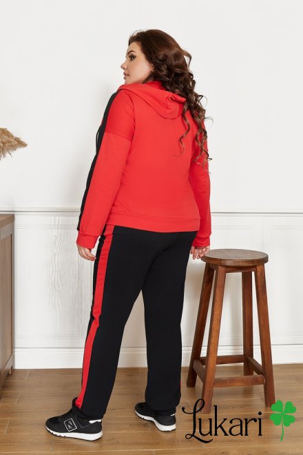 Жіночий спортивний костюм великого розміру червоно-чорний, двунитка НТФВ 3423-3