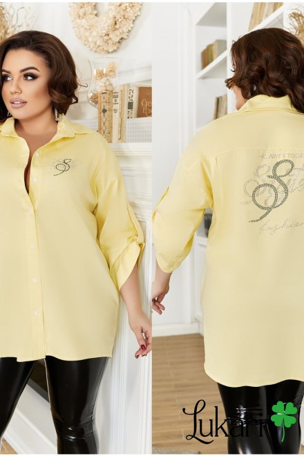 Сорочка великого розміру подовжена жовта, стрейч-котон НТФВ 3429-2