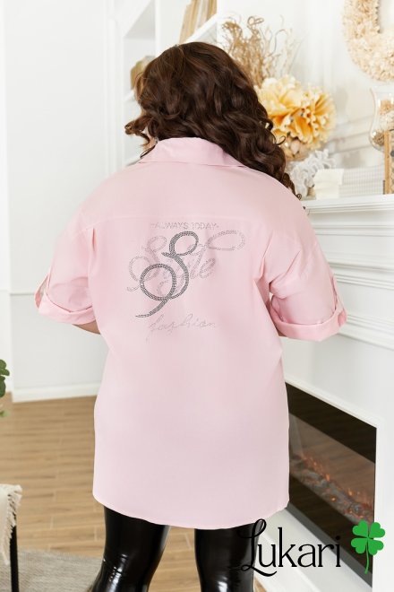 Рубашка большого размера удлиненная розовая, стрейч-коттон НТФВ 3429-5