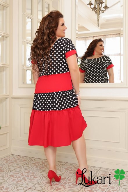 Платье большого размера в черно-красный горох, софт ДМЛК 3024-2