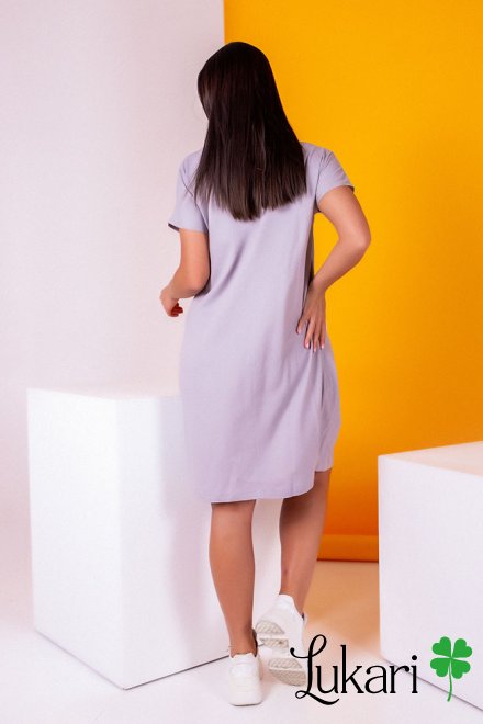 Платье большого размера светло-серое, лен Lukari 0169-4
