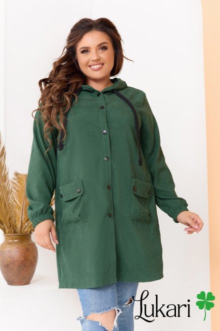 Жіноча куртка-вітровка великого розміру, зелений, мікровельвет НТФВ 3494-2