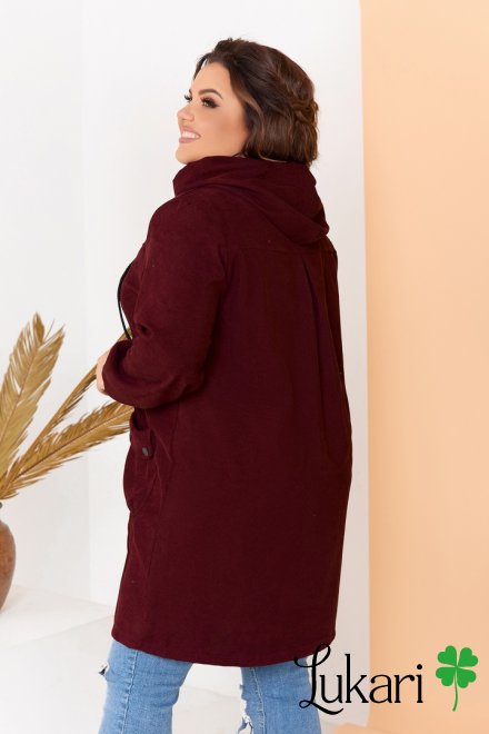 Жіноча куртка-вітровка великого розміру, марсала, мікровельвет НТФВ 3494-3