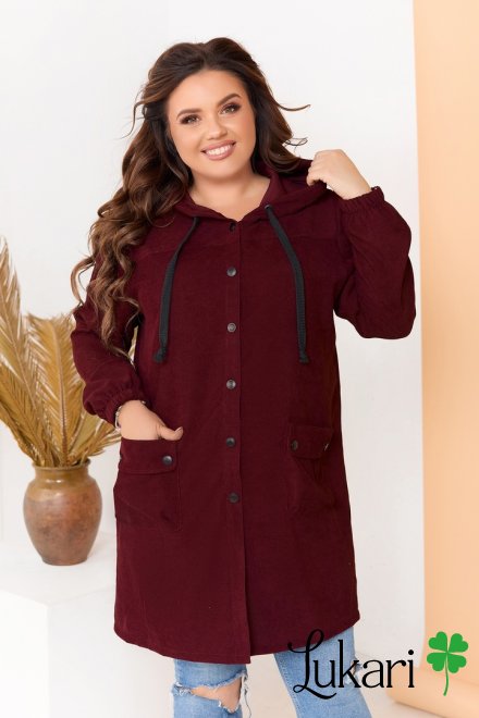 Женская куртка-ветровка большого размера, марсала, микровельвет НТФВ 3494-3