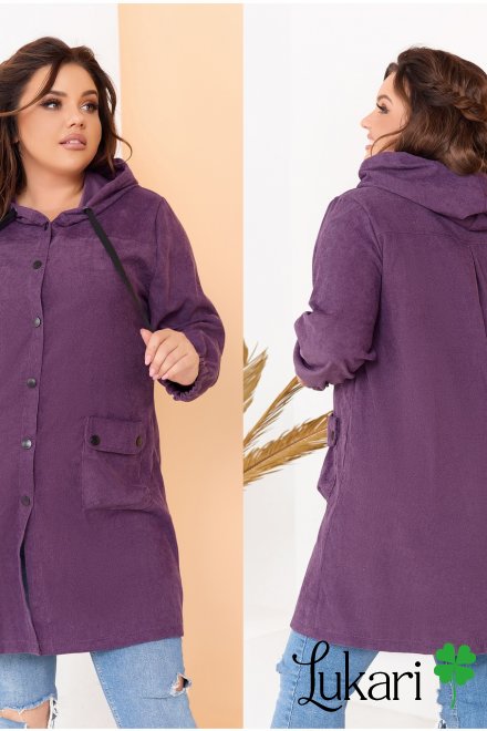 Женская куртка-ветровка большого размера, сиреневый, микровельвет НТФВ 3494-4