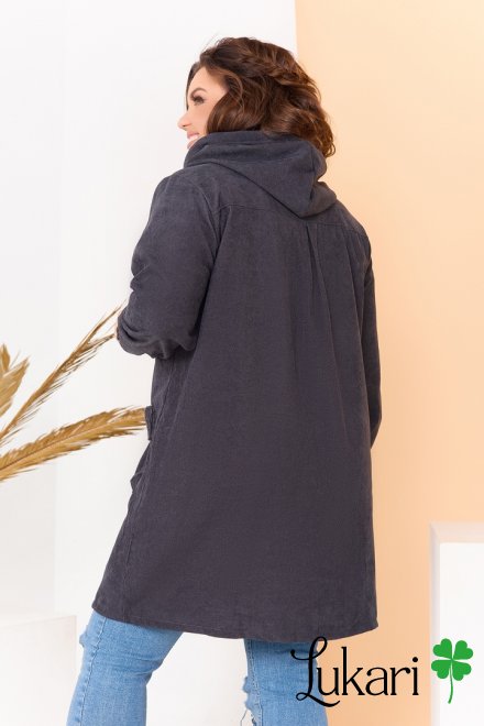 Женская куртка-ветровка большого размера, темно-серый, микровельвет НТФВ 3494-5