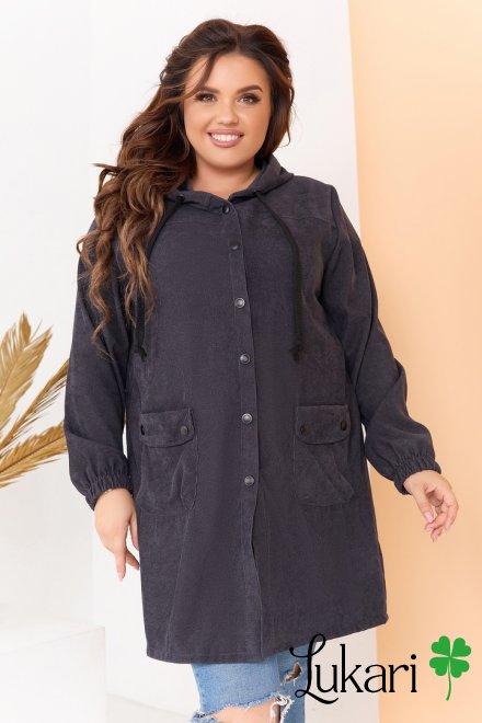 Женская куртка-ветровка большого размера, темно-серый, микровельвет НТФВ 3494-5