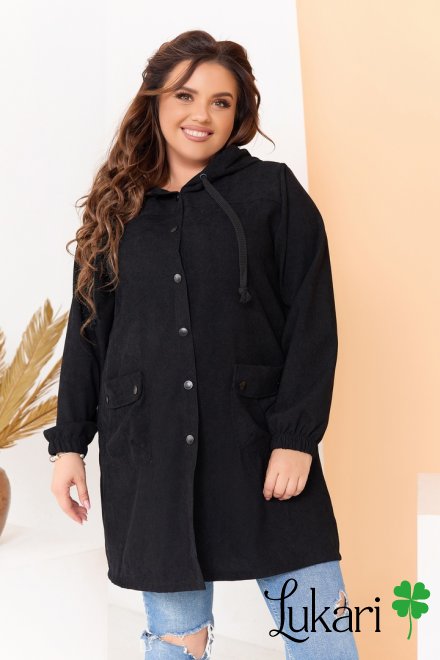 Жіноча куртка-вітровка великого розміру, чорний, мікровельвет НТФВ 3494-6