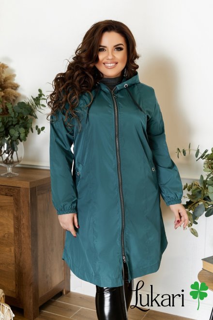 Женская куртка-плащ большого размера,зеленый, плащевка НТФВ 3322-2