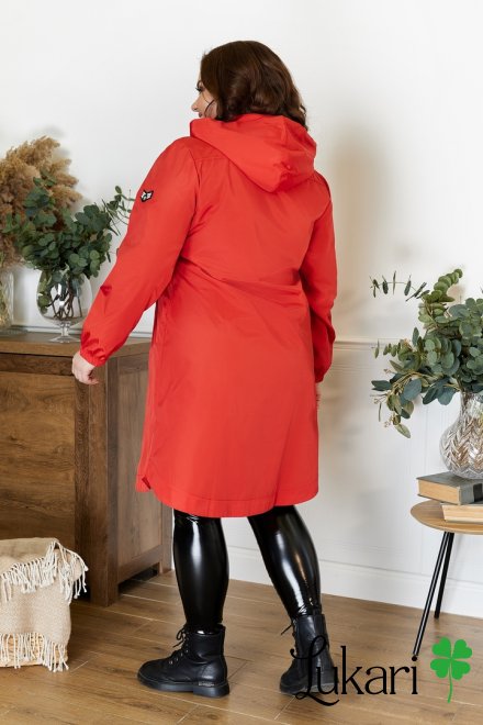Женская куртка-плащ большого размера,красный, плащевка НТФВ 3322-3