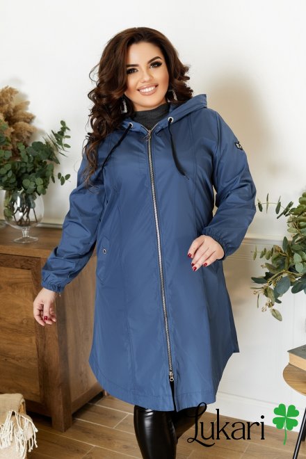 Женская куртка-плащ большого размера, синий, плащевка НТФВ 3322-6