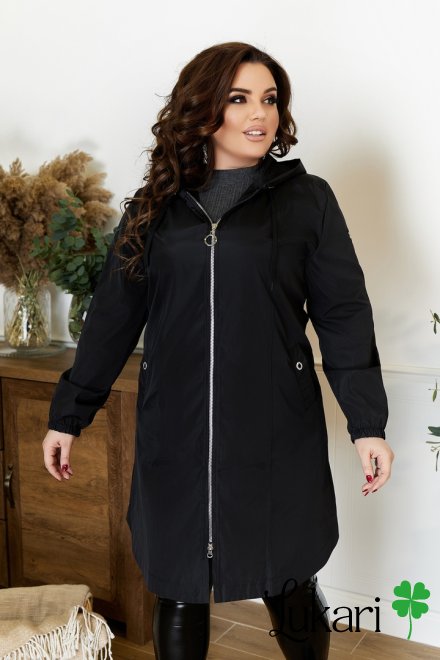 Женская куртка-плащ большого размера, черный, плащевка НТФВ 3322-7
