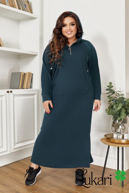Платье большого размера зеленое, трикотаж двухнитка НТФВ 3426-1