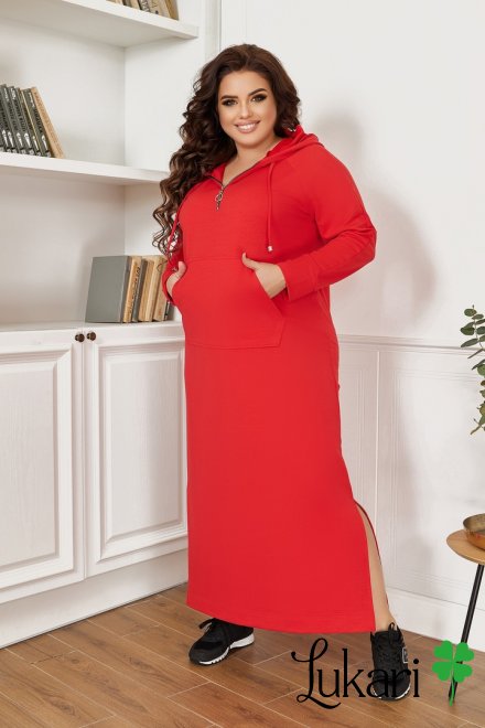 Платье большого размера красное, трикотаж двухнитка НТФВ 3426-2