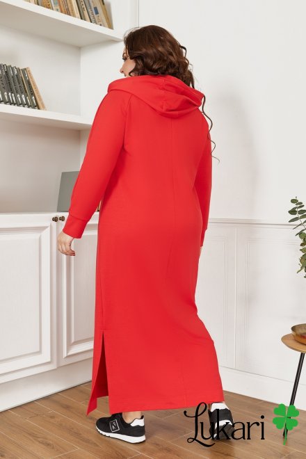 Платье большого размера красное, трикотаж двухнитка НТФВ 3426-2