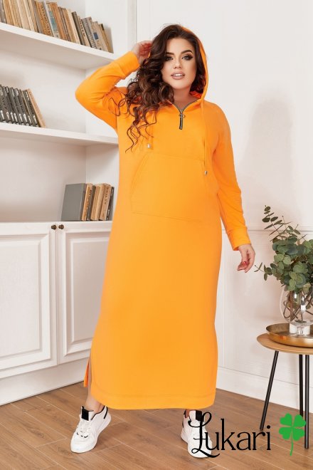 Платье большого размера оранжевое, трикотаж двухнитка НТФВ 3426-3