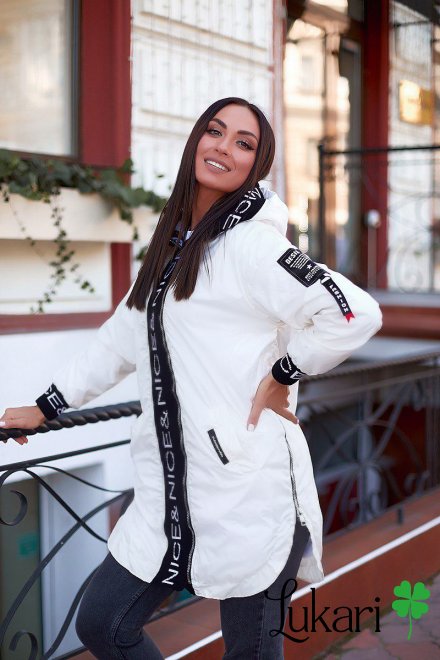 Женская куртка большого размера белая, плащевка СВНВ 2861-1