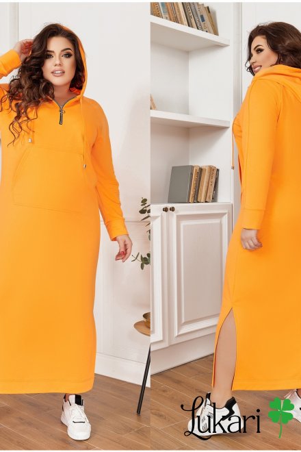 Платье большого размера оранжевое, трикотаж двухнитка НТФВ 3426-3