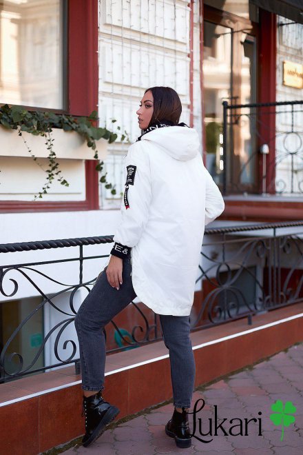 Женская куртка большого размера белая, плащевка СВНВ 2861-1