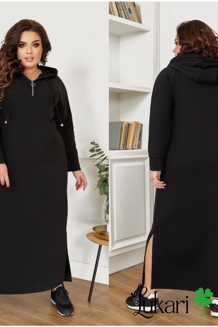 Платье большого размера черное, трикотаж двухнитка НТФВ 3426-9