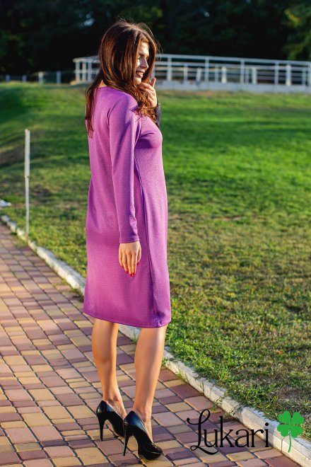 Платье большого размера сиреневое комбинированное, креп-дайвинг Lukari 0149-2