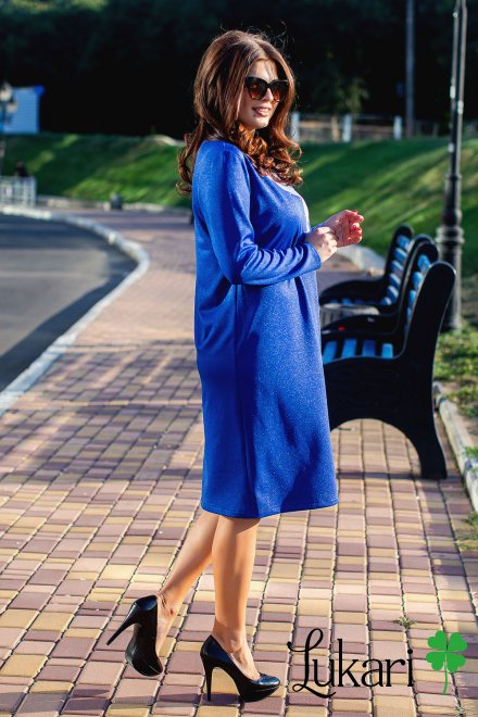 Сукня великого розміру синя комбінована, креп-дайвінг Lukari 0149-5
