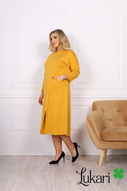 Сукня великого розміру подовжена жовта, джерсі Lukari 0182-1