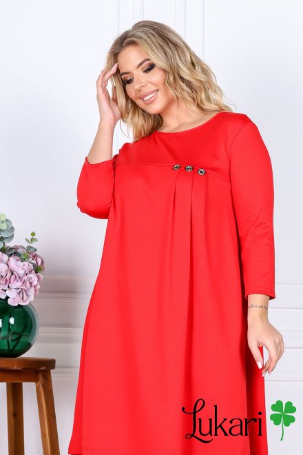 Платье большого размера свободного кроя красное Lukari 0187-5