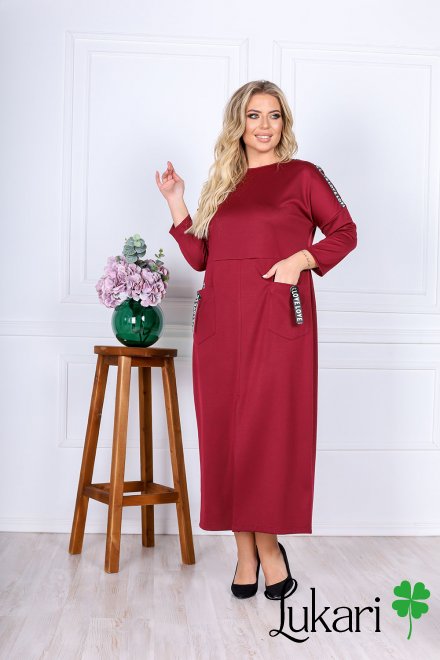 Платье большого размера бордовое удлиненное, французкий трикотаж Lukari 0189-2