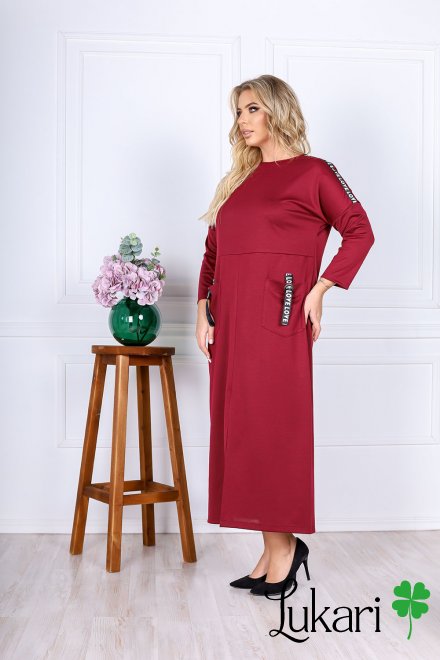 Платье большого размера бордовое удлиненное, французкий трикотаж Lukari 0189-2