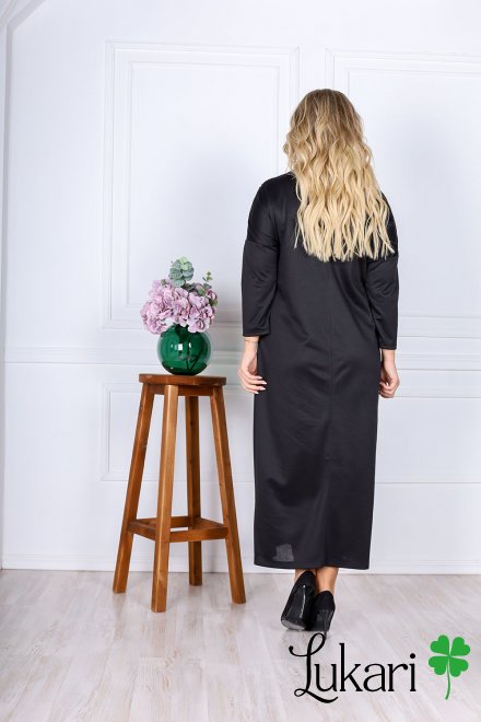 Платье большого размера черное удлиненное, французкий трикотаж Lukari 0189-4