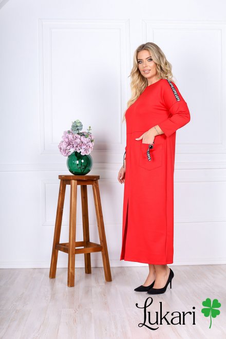 Сукня великого розміру червона подовжена, французкий трикотаж Lukari 0189-5