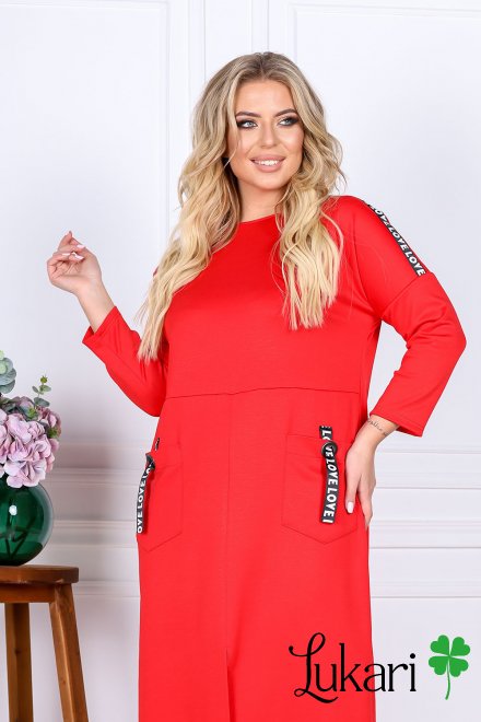 Платье большого размера красное удлиненное, французкий трикотаж Lukari 0189-5