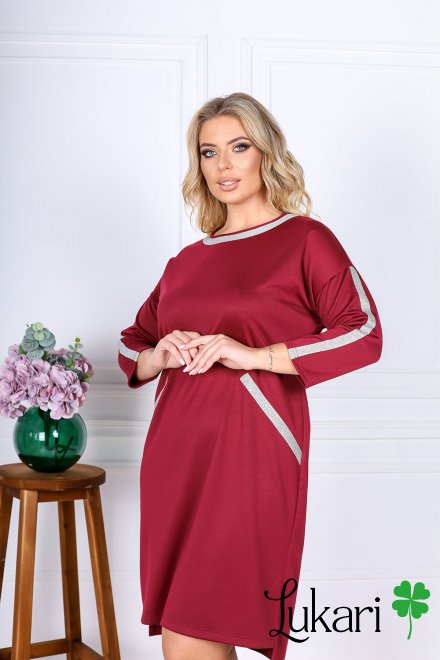 Платье большого размера бордовое разноуровневой длины, французкий трикотаж Lukari 0190-2