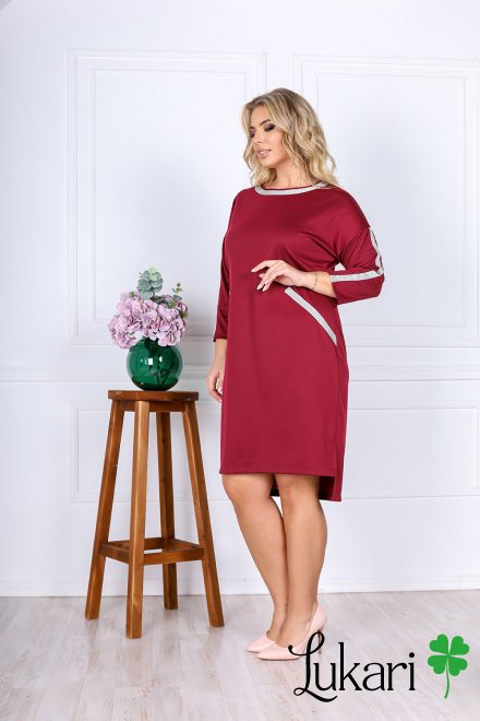 Сукня великого розміру бордова різнорівневої довжини, французкий трикотаж Lukari 0190-2